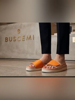 Authentic Buscemi signature designer leather slides sandals woman's sz 9